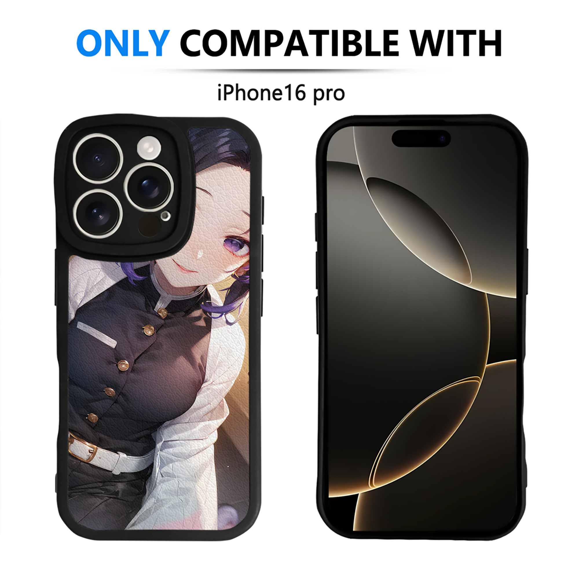 （画像用） 鬼滅の刃（きめつのやいば）蟲柱-胡蝶 しのぶ／こちょう しのぶ Kochou Shinobu 【iPhone 16シリーズ対応】シリコンスマホケース（レザー調） 材質：シリコン